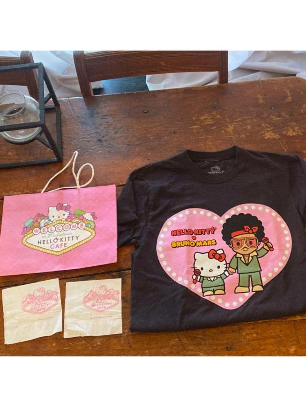 Hello Kitty Black Short Sleeve Tee with Pink Heart Bruno Mars Graphic